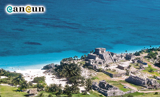 aerial view of the Mayan ruins at Tulum