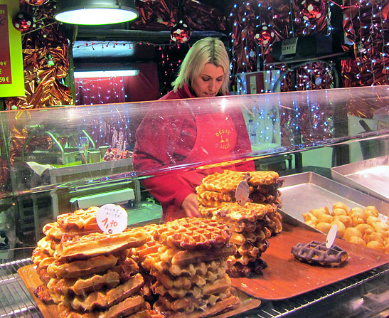 waffles for sale at an outdoor stand