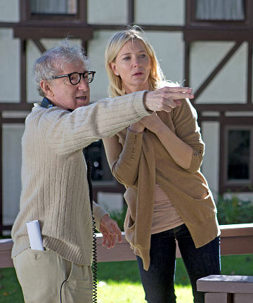 Director Woody Allen sets up a shot with Cate Blanchett