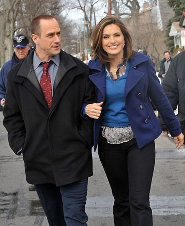 Christopher Meloni as Detective Elliot Stabler with Mariska Hargitay as Olivia Benson in the series Law & Order: Special Victims Unit