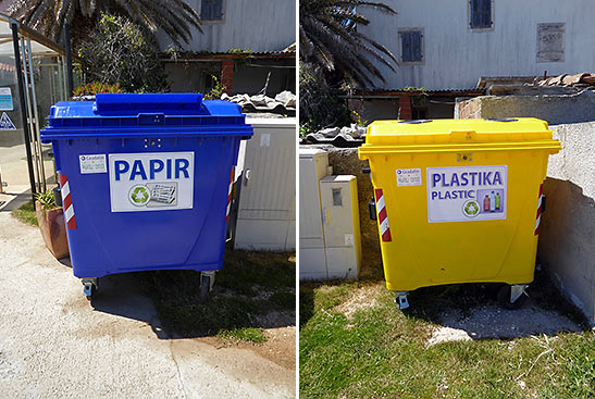 container bins for recycled paper and plastic, Ilovik