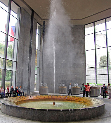 a mineral water geyser fountain in Karlovy Vary