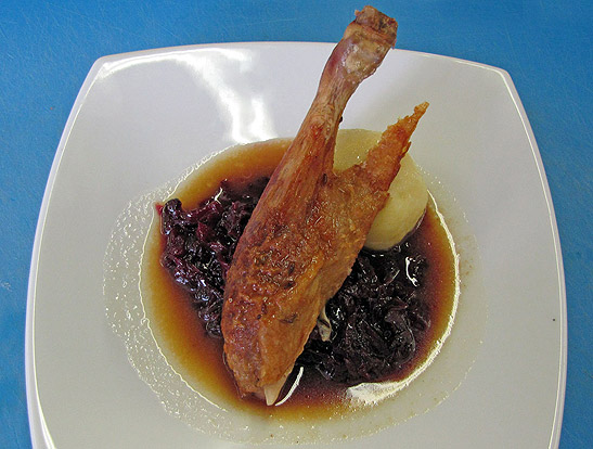 roasted duck with red cabbage and potato dumplings - chef Eric's signature dish
