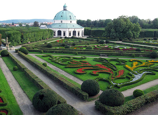 English-style labyrinths with colorful flowers at the Kromeriz Flower Garden, Kromeriz