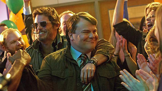 Jack Black and James Marsden in a scene from The D Train