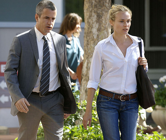 Dermot Mulroney and Diane Kruger leaving the hospital in a scene from Inhale