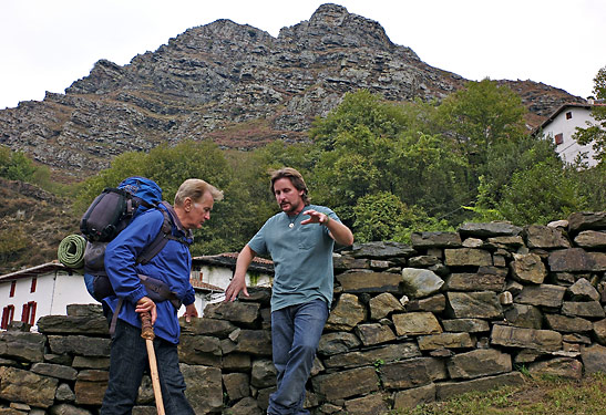 Martin Sheen taking direction from his son emilio Eztevez at the shooting of the movie The Way in Spain