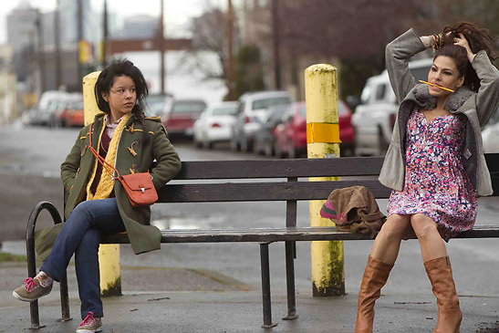 Cierra Ramirez as Ansiedad and Eva Mendes as Grace in ascene from Girl In Progress