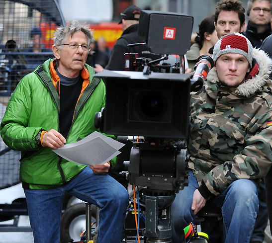 Roman Polanski with cameraman on the set of The Ghost Writer