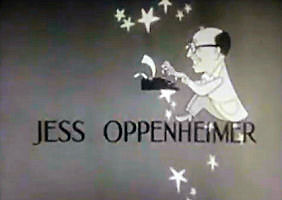 cartoon of Jess Oppenheimer typing