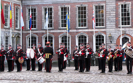 Defense Forces Band playing the Irish and EU anthems.