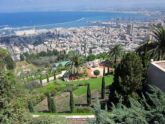 view of Haifa and the Bahai Shrine and Gardens