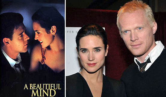 movie poster for 'A Beautiful Mind'; Jennifer Connelly with husband Paul Bethany