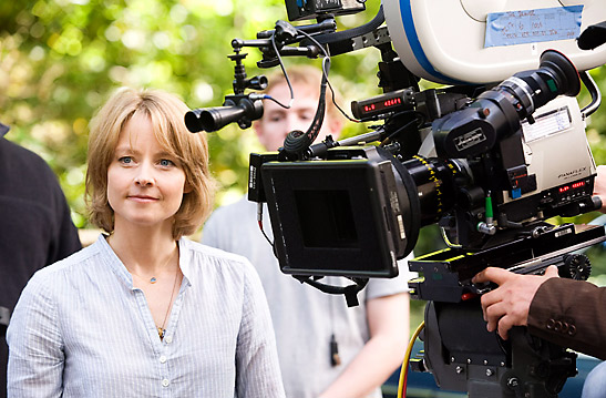 Director Jodie Foster setting up a shot on the movie The Beaver