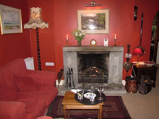 living room with fireplace at the Mill Restaurant, Dunfanaghy, Co. Donegal, Ireland
