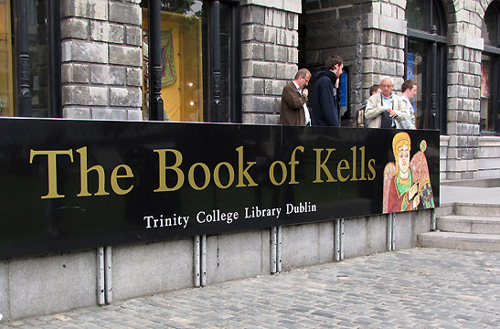 sign for the Book of Kells, Trinity College Library, Parliament Square, Dublin