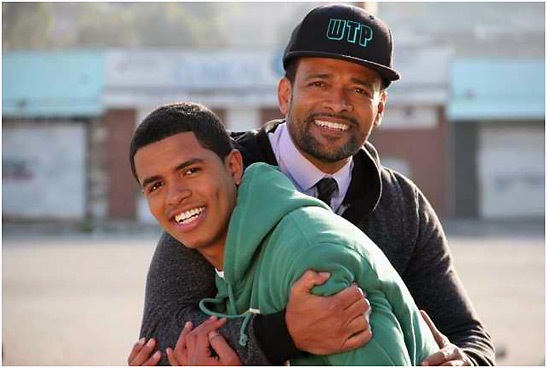 Mario and son Mandela Van Peebles in a playful moment