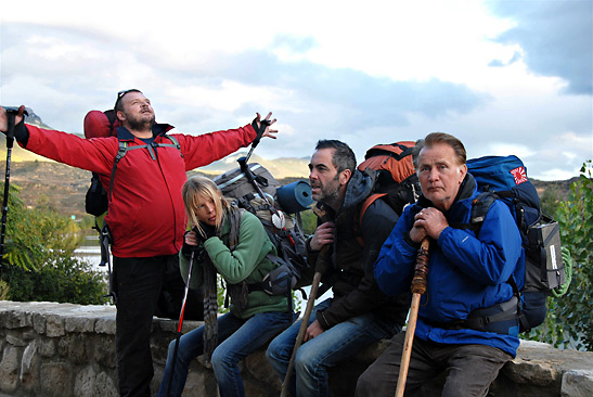 Martin Sheen with Yorick van Wageningen, Deborah Kara Unger and James Nesbitt in a scene from the movie The Way