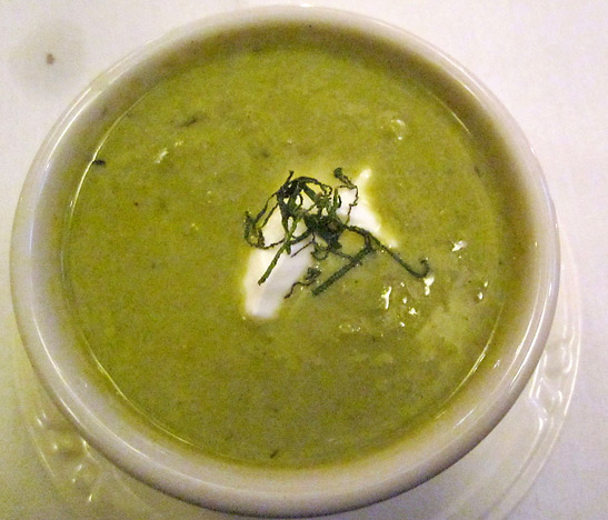 asparagus soup made with cream and lemon sage at the Feast Bistro