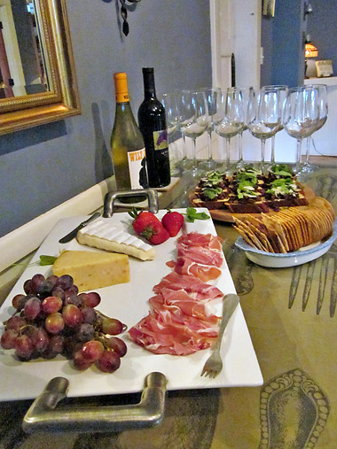 a typical spread for the afternooon Wine & Cheese hour at The Lavender Inn
