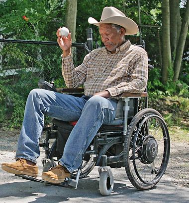 Morgan Freeman as wheelchair-bound Western novelist Monte Wildhorn in a scene from the movie 'The Magic of Belle Isle'