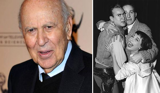 a recent photo of Carl Reiner and an old picture of the stars of 'Show of Shows'