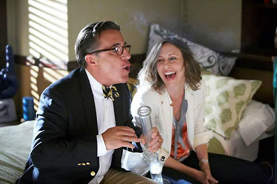 George (Andy Garcia) getting stoned as Edith (Vera Farmiga) encourages him on