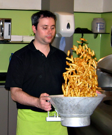 Belgian fries cooking demonstration at the Friet Museum, Bruges