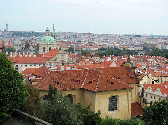 red tile roofs of Prague in the Czech Republic