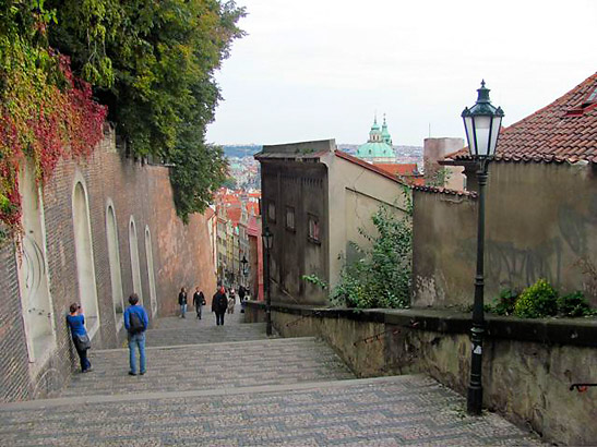 the steps leading to Prague Castle and St. Vitus Cathedral