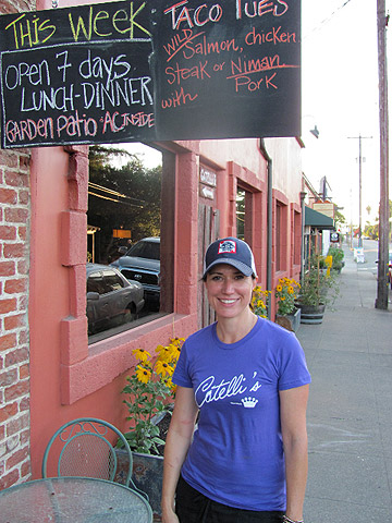 Chef Domenica Catelli in front of the Catelli Restaurant in Geyserville, Sonoma County
