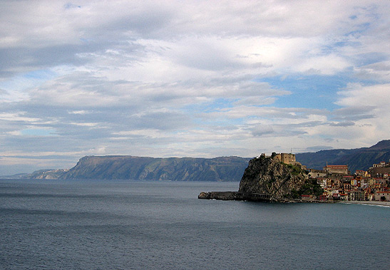 the Strait of Messina with the coast of southern Italy in the background