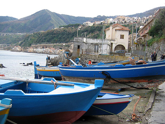 boats moored at a fishing village along the coast, Southern Italy