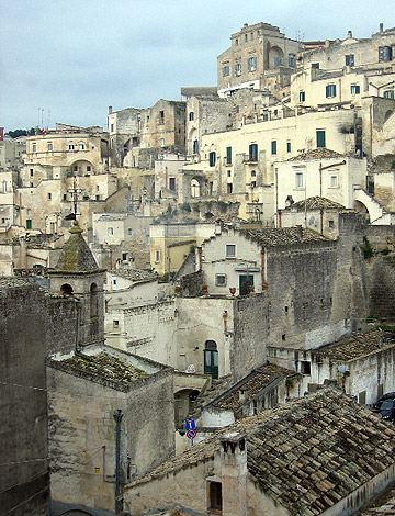 cascading old stone houses in the town of Madera, southern Italy