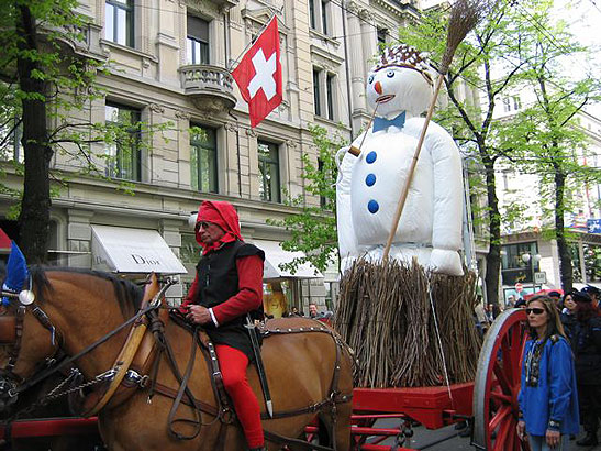the Boogg or effigy of a snowman on parade, spring festival, Zurich