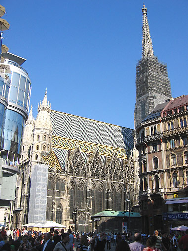 St. Stephen's Cathedral, Vienna, showing scaffolding on its steeple