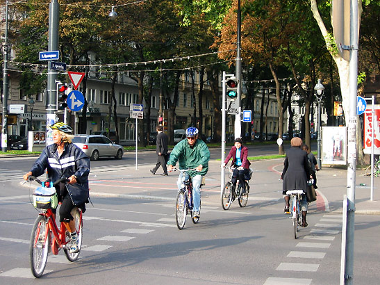 bicyclists on a street in Vienna