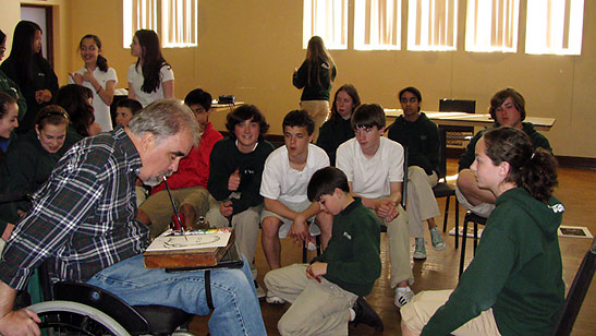 Brom conducting a mouth painting demonstration