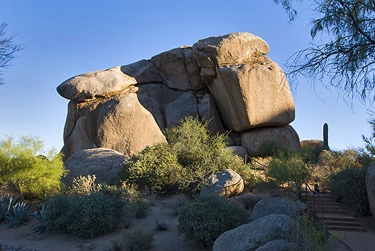 one of the giant 12,000-year- old boulders at The Boulders Resort