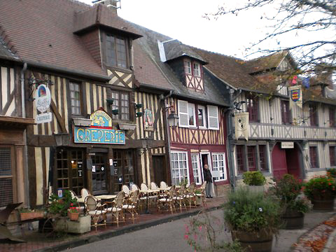 half-timbered houses and shops at Beuvron-en-Auge