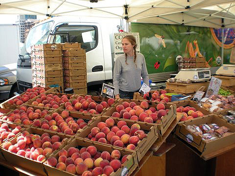 peaches for sale at the Saturday Market, Ferry Building, San Francisco