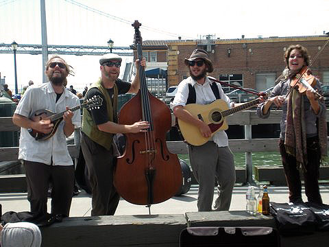 a group of musicians at the Saturday Market, Ferry Building, San Francisco