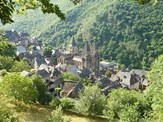 view of the village of Conques in southwestern France