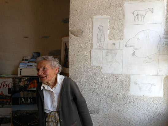Mme. Nicole  Berangere Tapie de Celeyran with Touloouse-Lautrec's drawings, Chateau du Bosc
