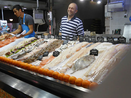 fishmonger at Victor Hugo covered market, Toulouse