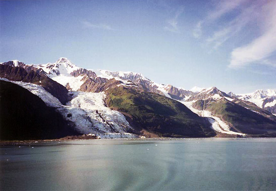 snowcapped mountains in Alaska viewed from a cruise ship