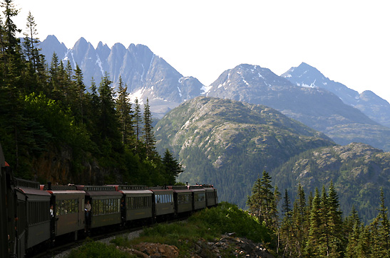 White Pass & Yukon Route train and scenic view