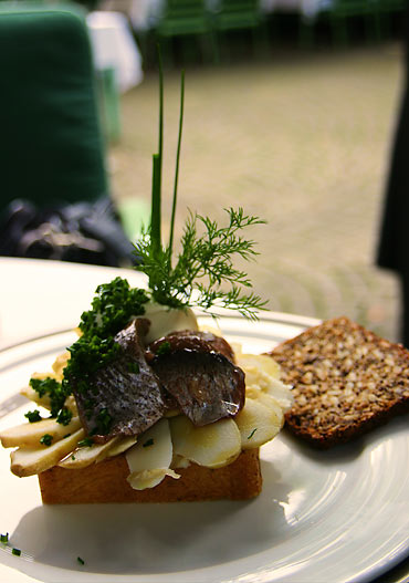 a smørrebrød, a traditional Danish open-faced sandwich at Divan 2, Copenhagen