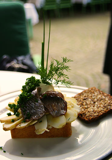 a smrrebrd, a traditional Danish open-faced sandwich at Divan 2, Copenhagen