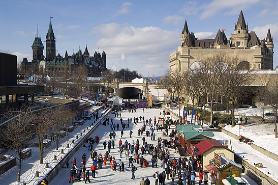 the Rideau Canal as skating rink in winter, Ottawa